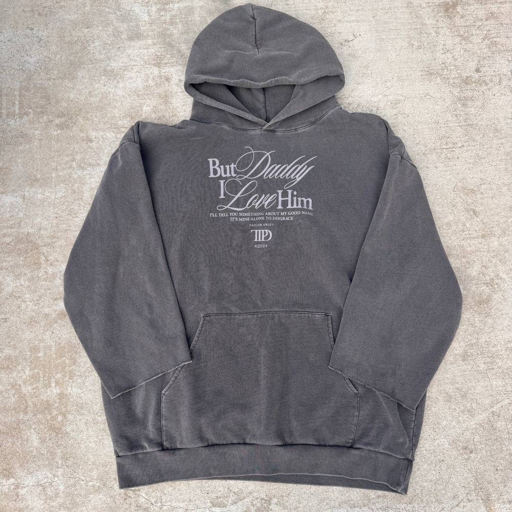 Taylor Swift TTPD But Daddy I Love Him Hoodie Washed Charcoal Mens‎ 2XL